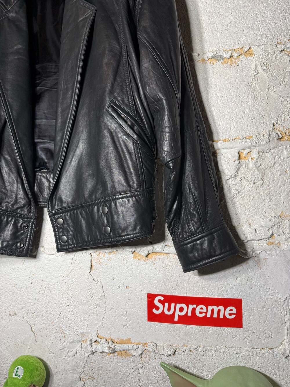 Andrew Marc Vintage Black Leather Jacket with Snap Waist and Epaulettes - Picture 5 of 15